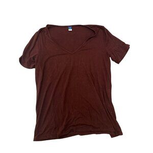 Old Navy Luxe M Tall Dark Maroon V-Neck T-Shirt Basic Casual Top